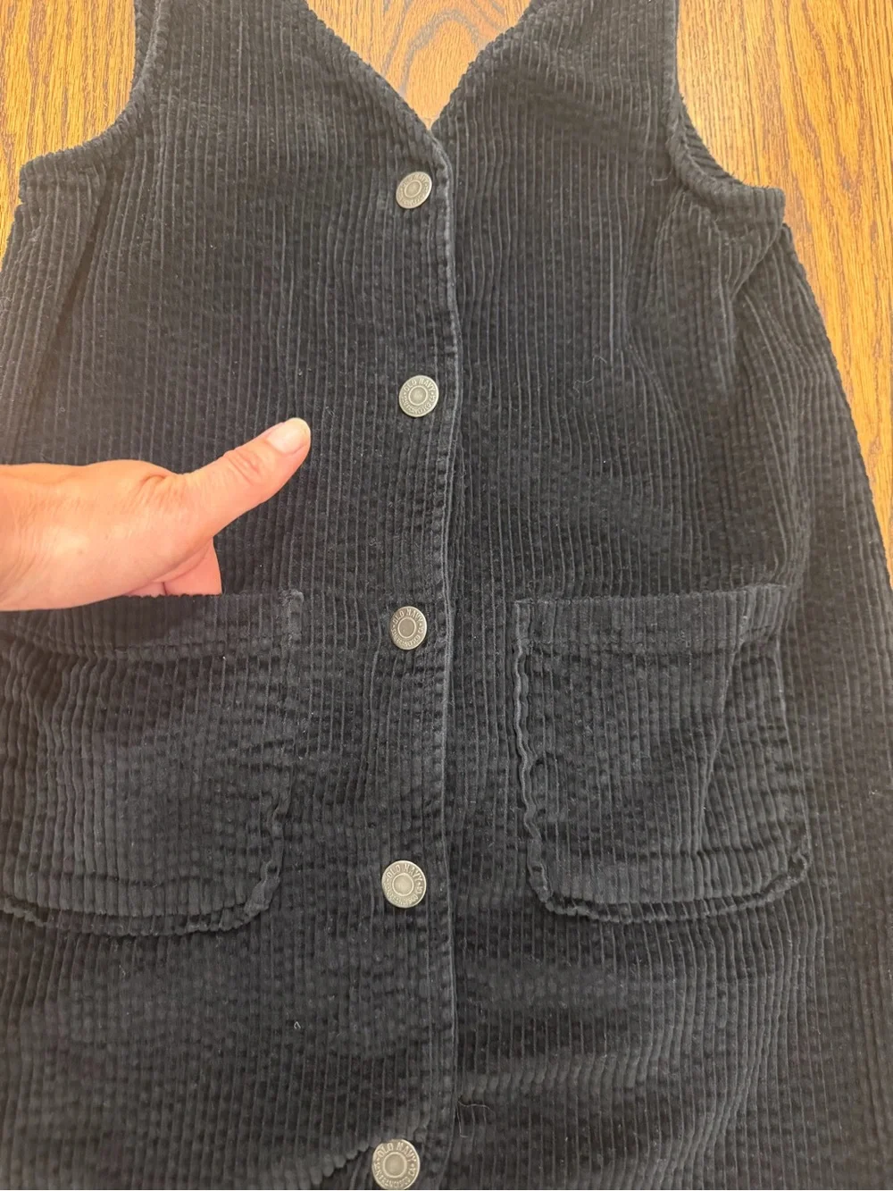 Old Navy Black Corduroy Button-Front Pinafore Dress